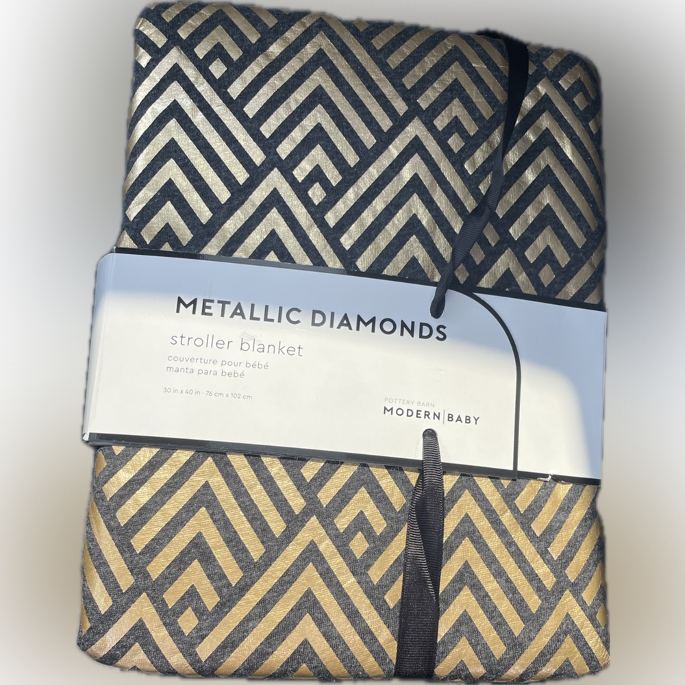 Pottery Barn Kids x Modern Baby Metallic Diamonds Black & Gold Stroller Blanket